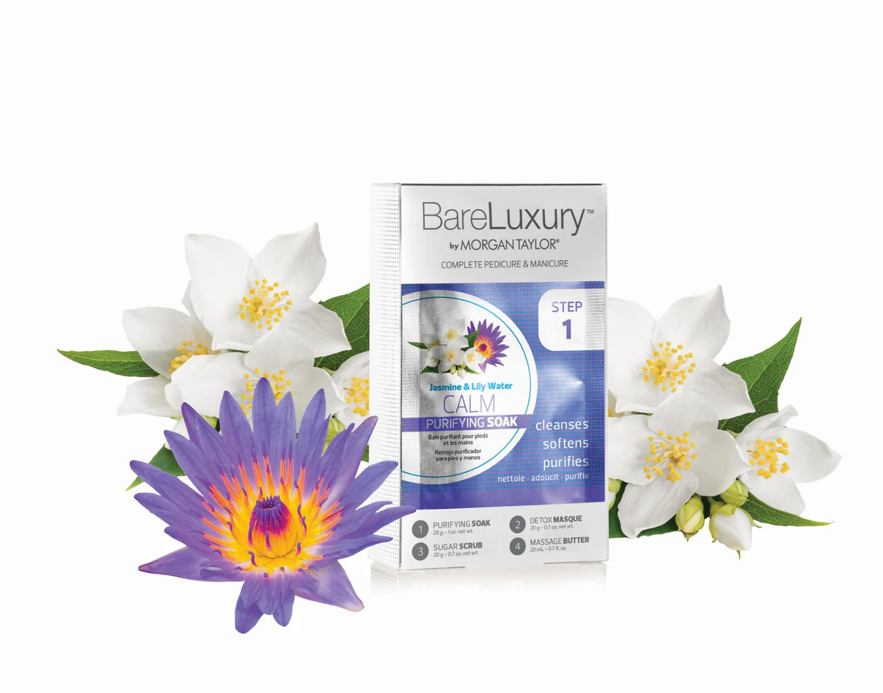 BareLuxury by Morgan Taylor, Complete Mani Pedi Packet, Calm Jasmine & Lily Water, 4 pk