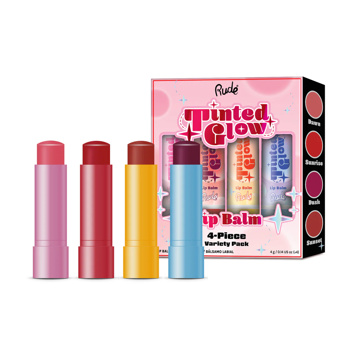 RUDE Tinted Glow Lip Balm (4 Piece Set)
