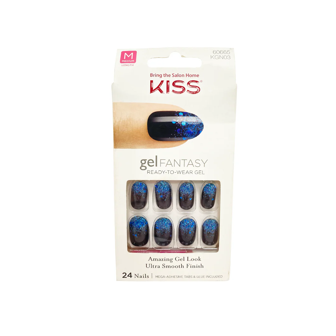 Kiss Gel Fantasy 24 Medium Nails 60665 Blue Glitter Oval Tip – Beauty Outlet
