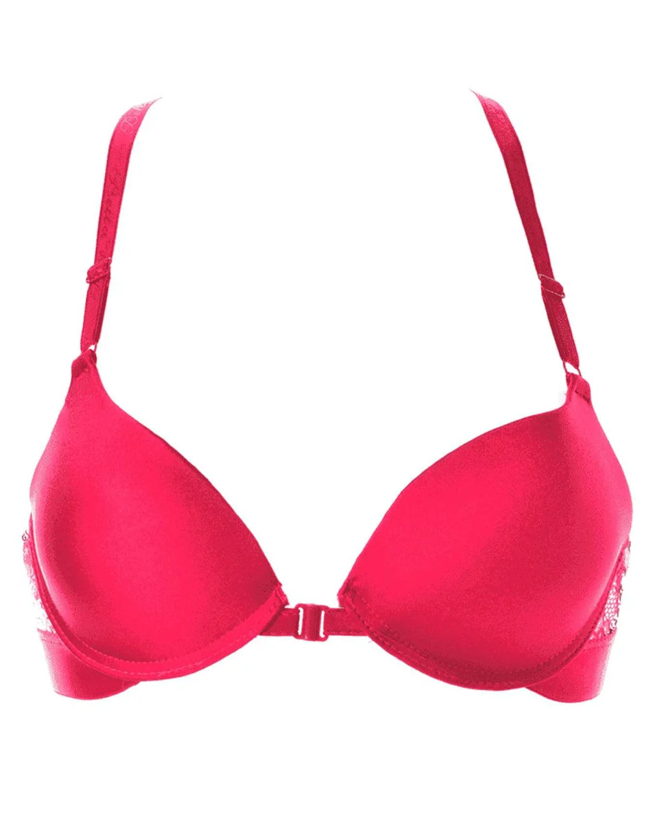 Bella Harness & Lace Back Bra - Fuchsia