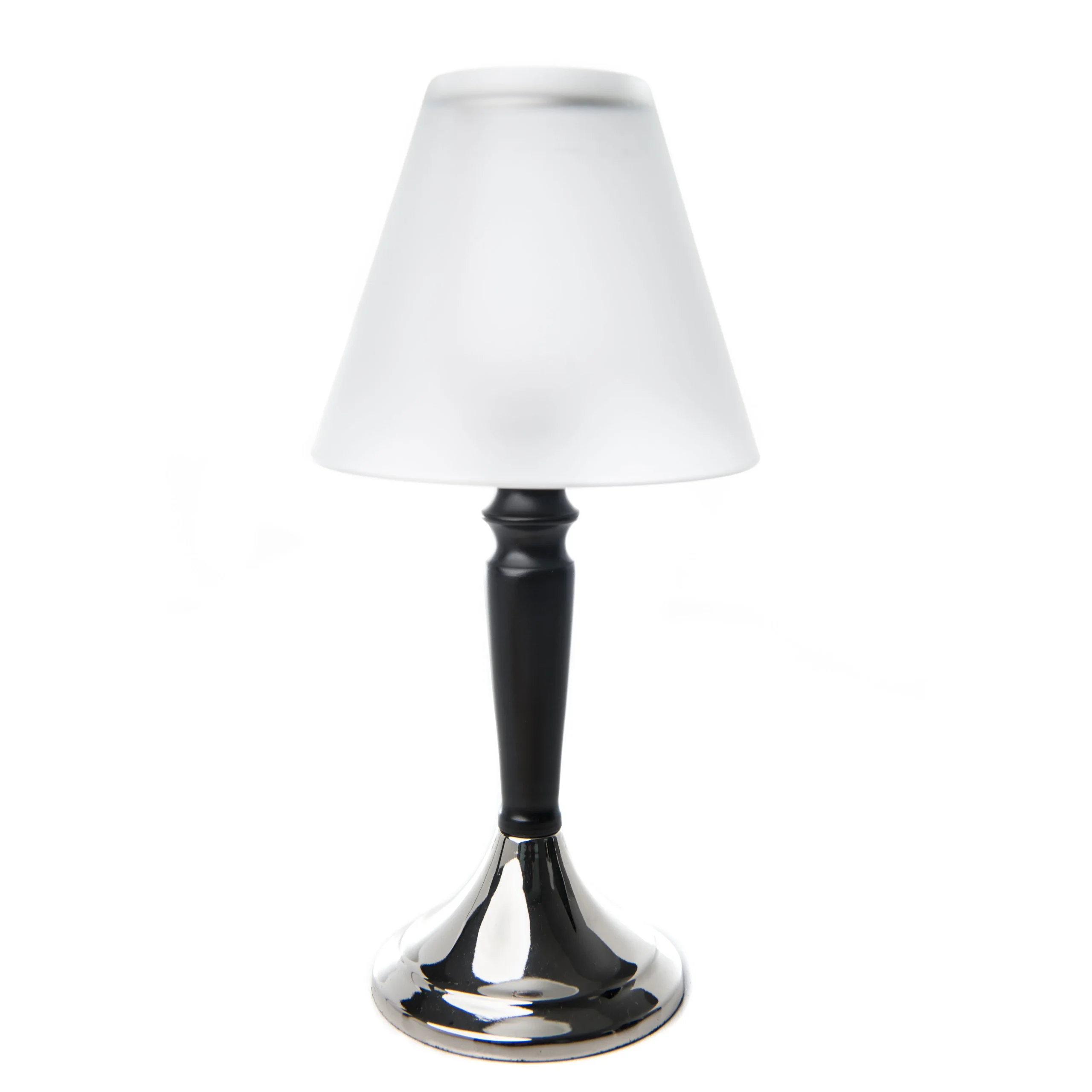 Candlestick Lamp, Frosted Acrylic with Black and Silver Base