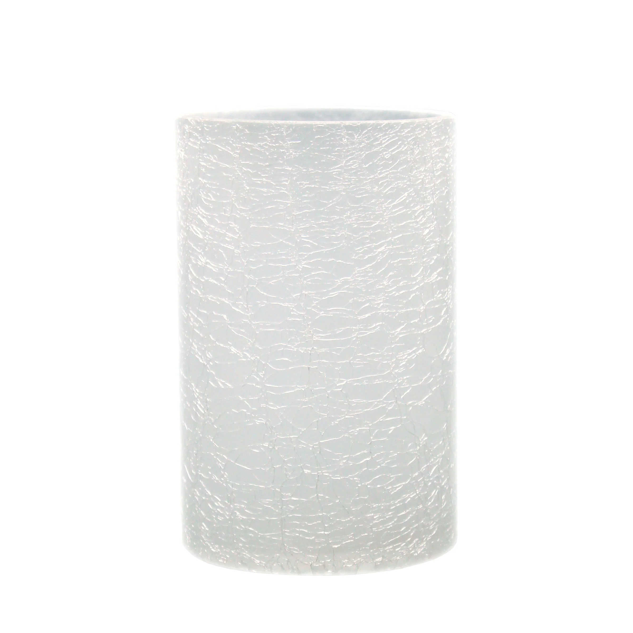 White Glass Candle Holders, 3.15 x 4.5 in, Crackled, 6 ct