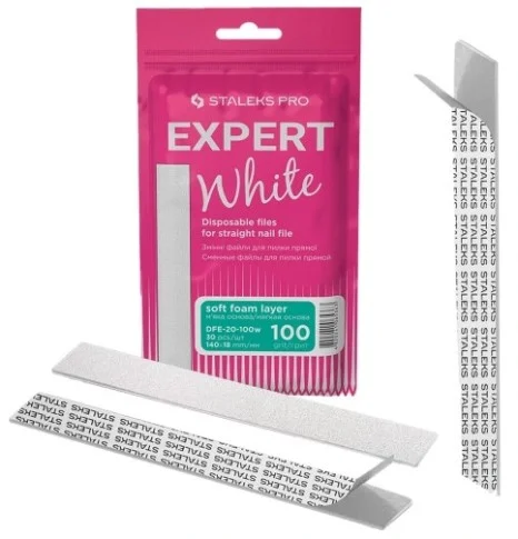 Disposable white files for straight nail file on a soft foam layer EXPERT 20 (30 pcs)