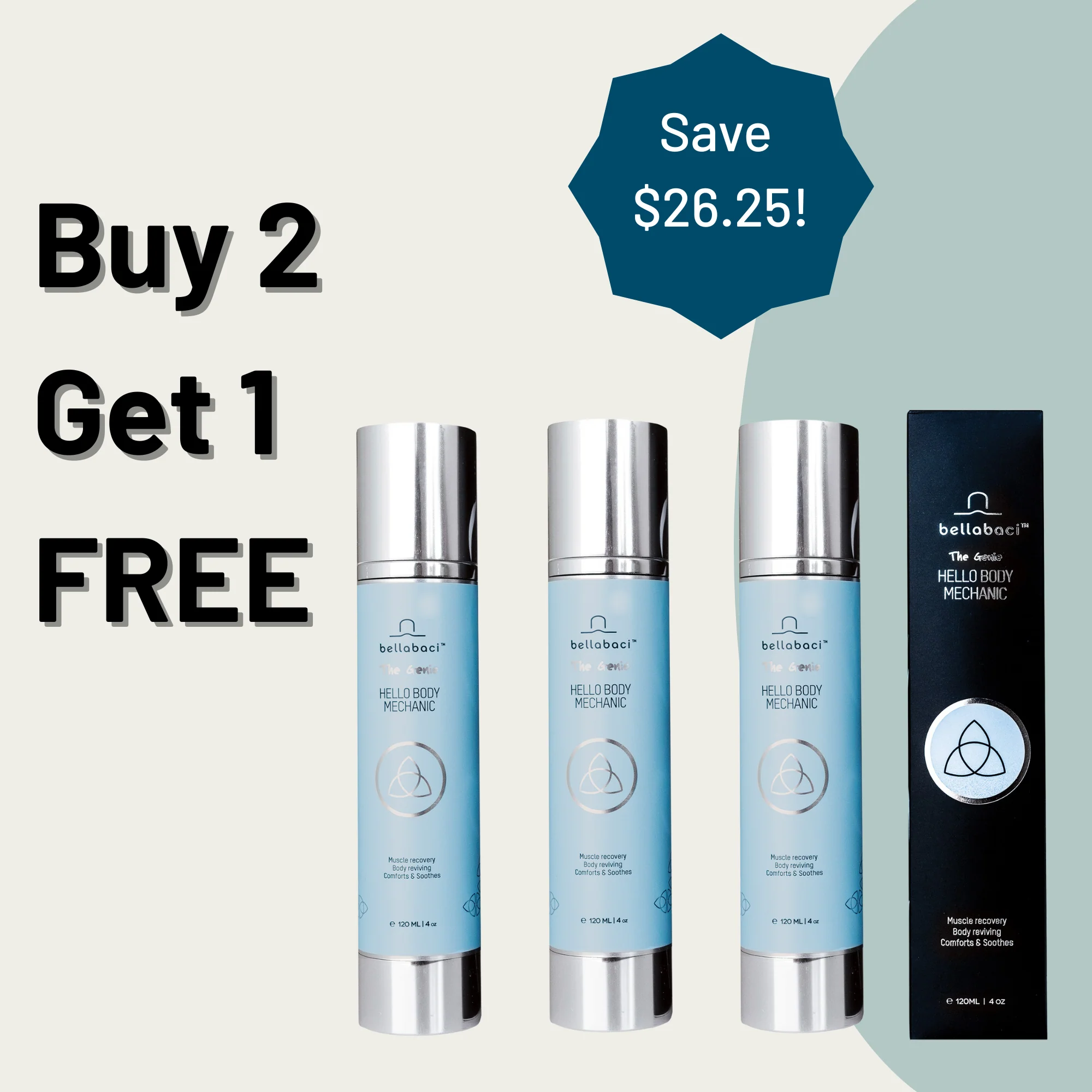 Bellabaci Buy 2 Get 1 FREE, Hello Body Mechanic Genie Wellness Gel, 4 fl oz