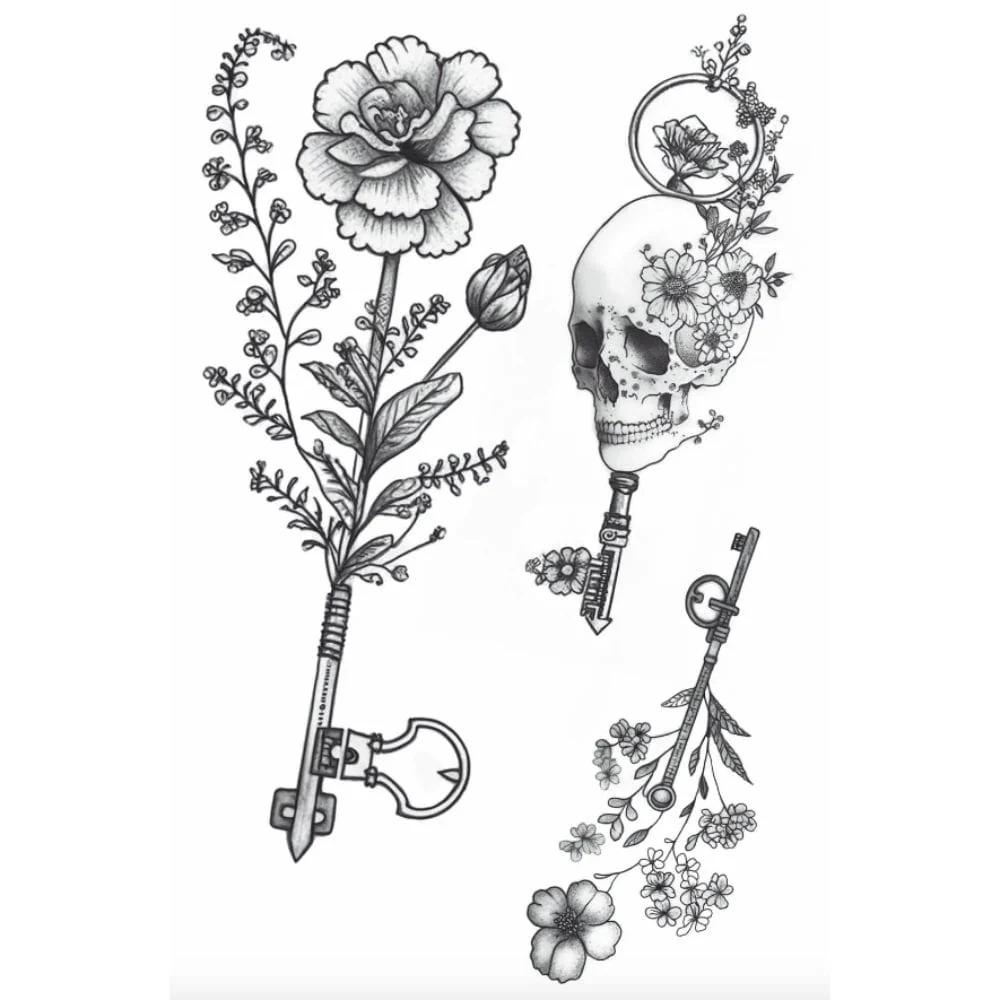 Hook Up Tattoos Keys and Flowers