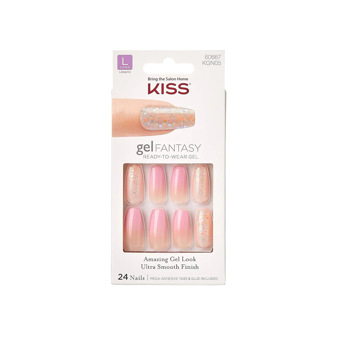 Kiss Gel Fantasy 24 Long Length Nails 60667 KGN05 Pink Glitter – Beauty Outlet