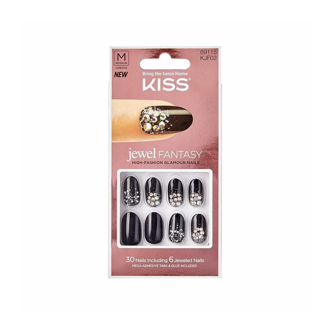 Kiss Jewel Fantasy 30 Medium Nails 69115 Black Gem – Beauty Outlet