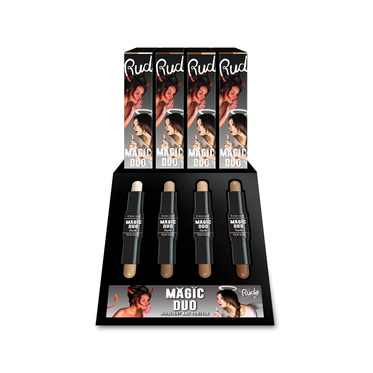 RUDE Magic Duo Highlight & Contour Acrylic Display Set, 32pcs