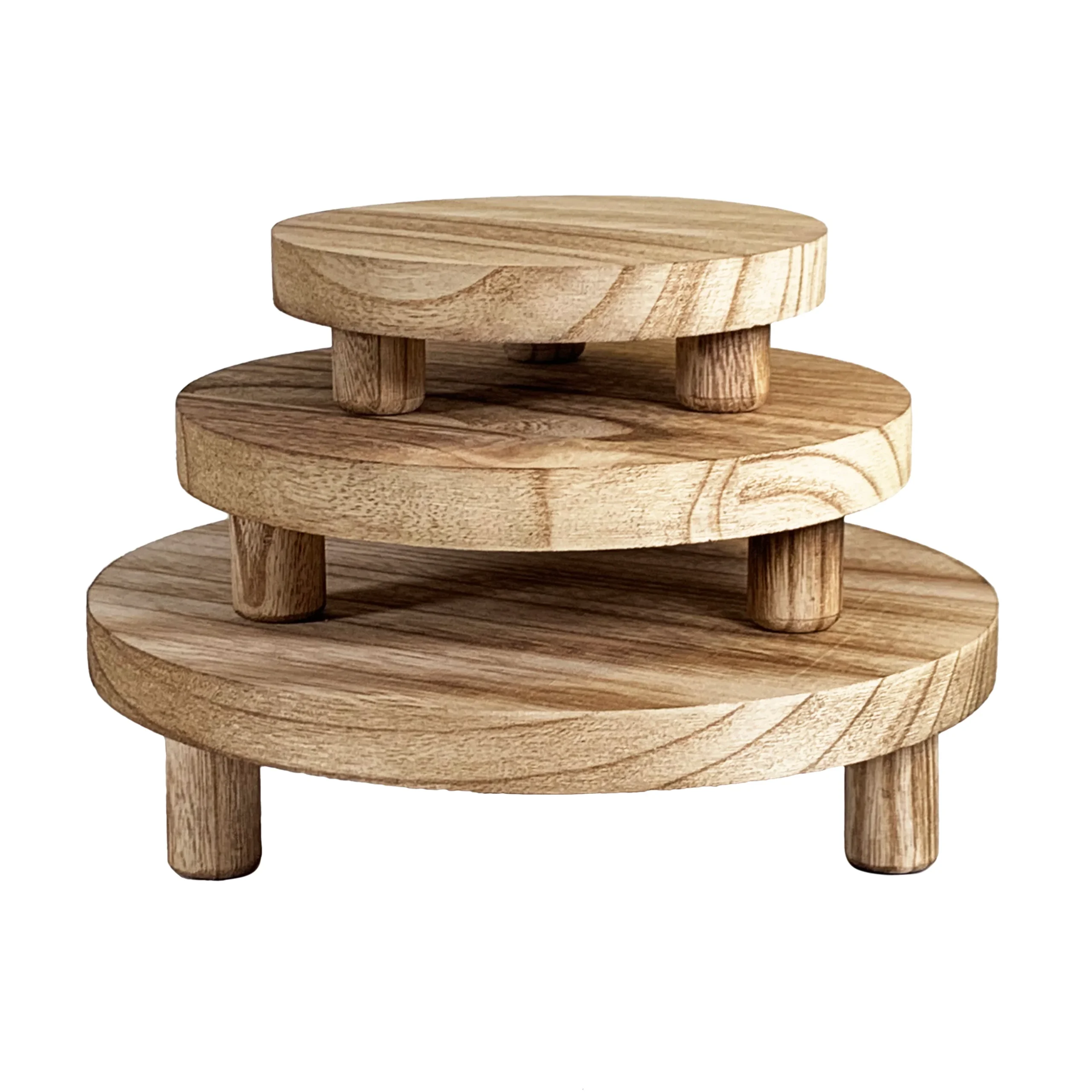 Round Wooden Display Risers, Natural, 3 pc