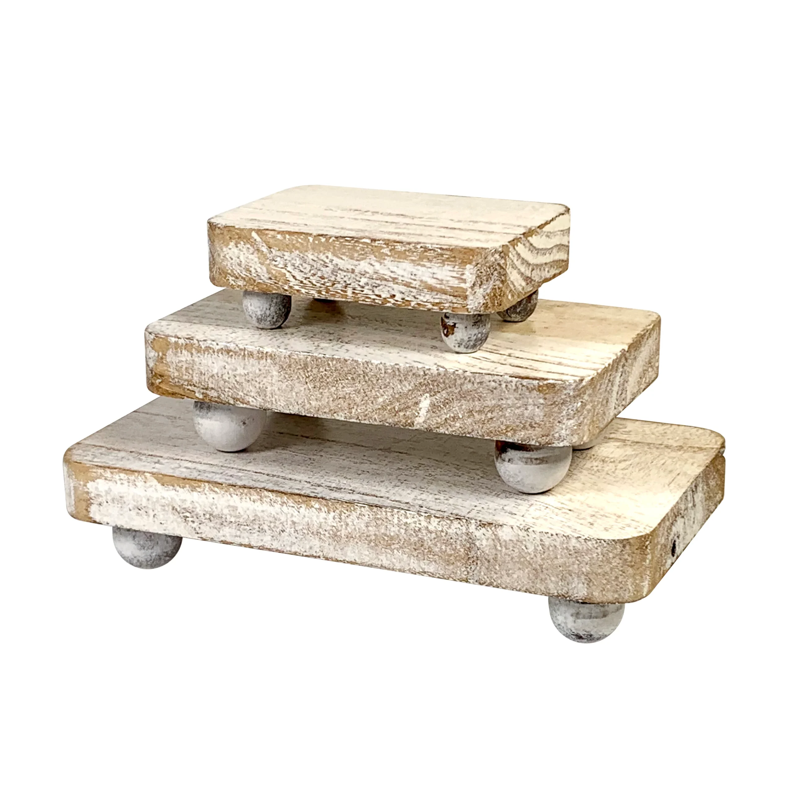 Rectangular Wooden Display Risers, Distressed White, 3 pc