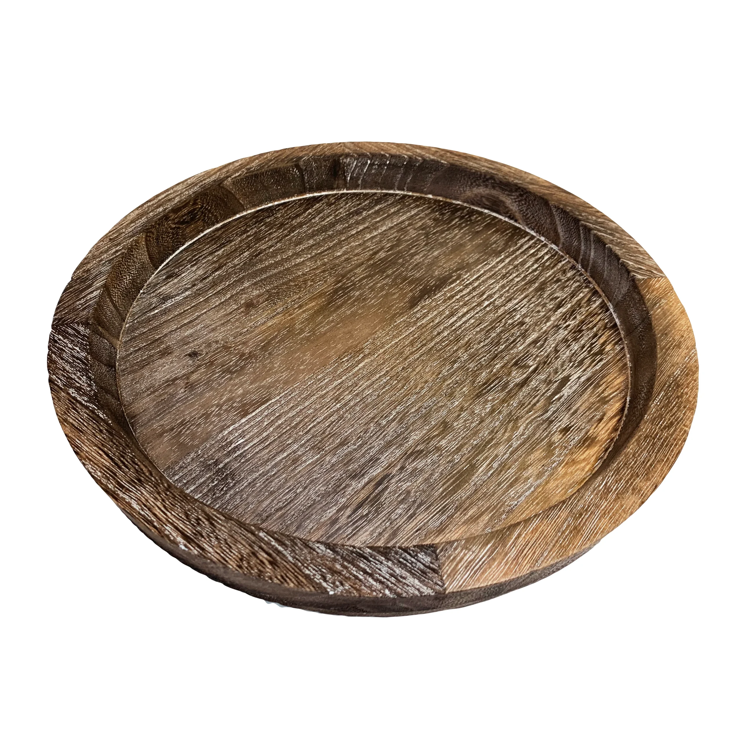 Round Wooden Display Tray, Rustic Brown, 11"