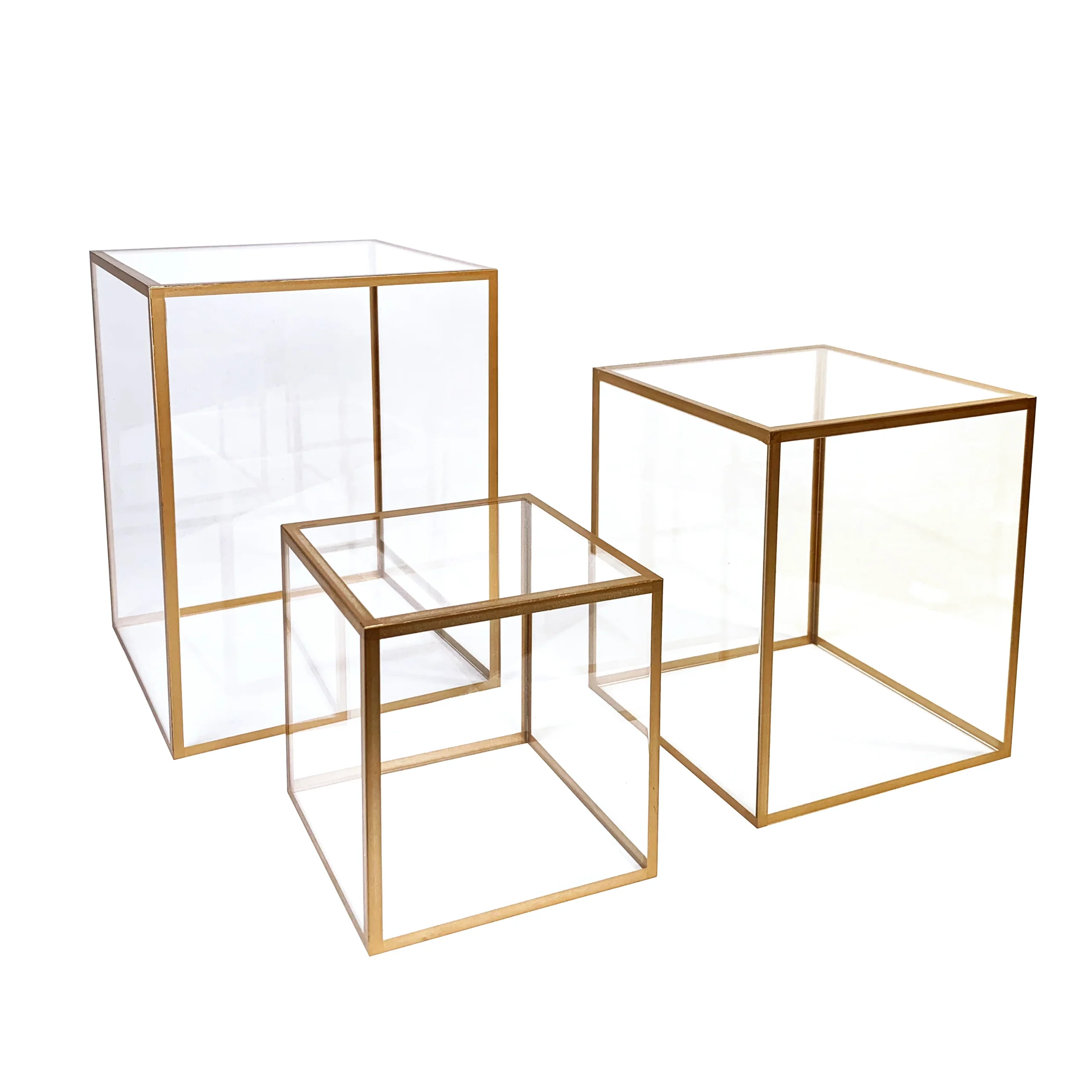 Acrylic Square Display Stands with Gold Trim, Clear, 3 pc