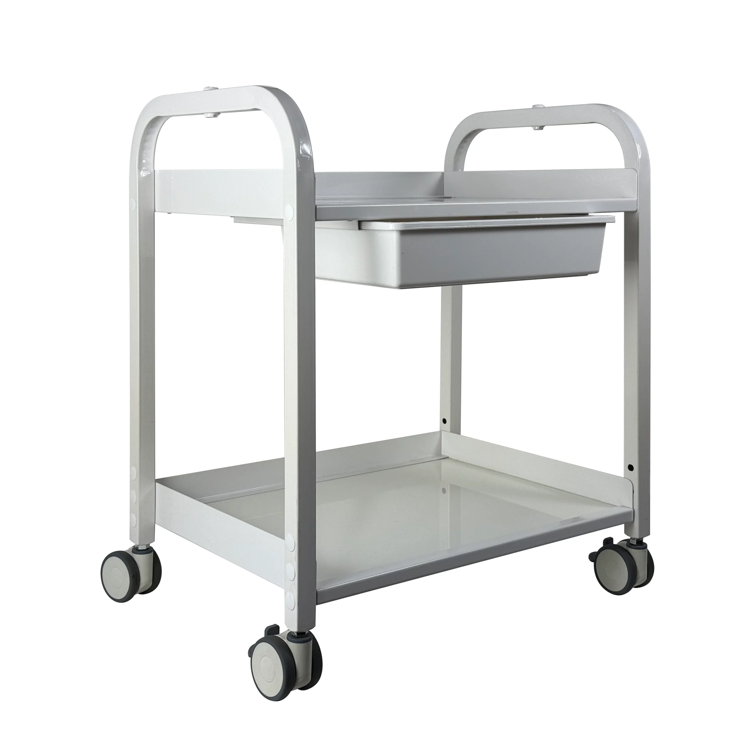 Metal Low Height Cart with Drawer, White