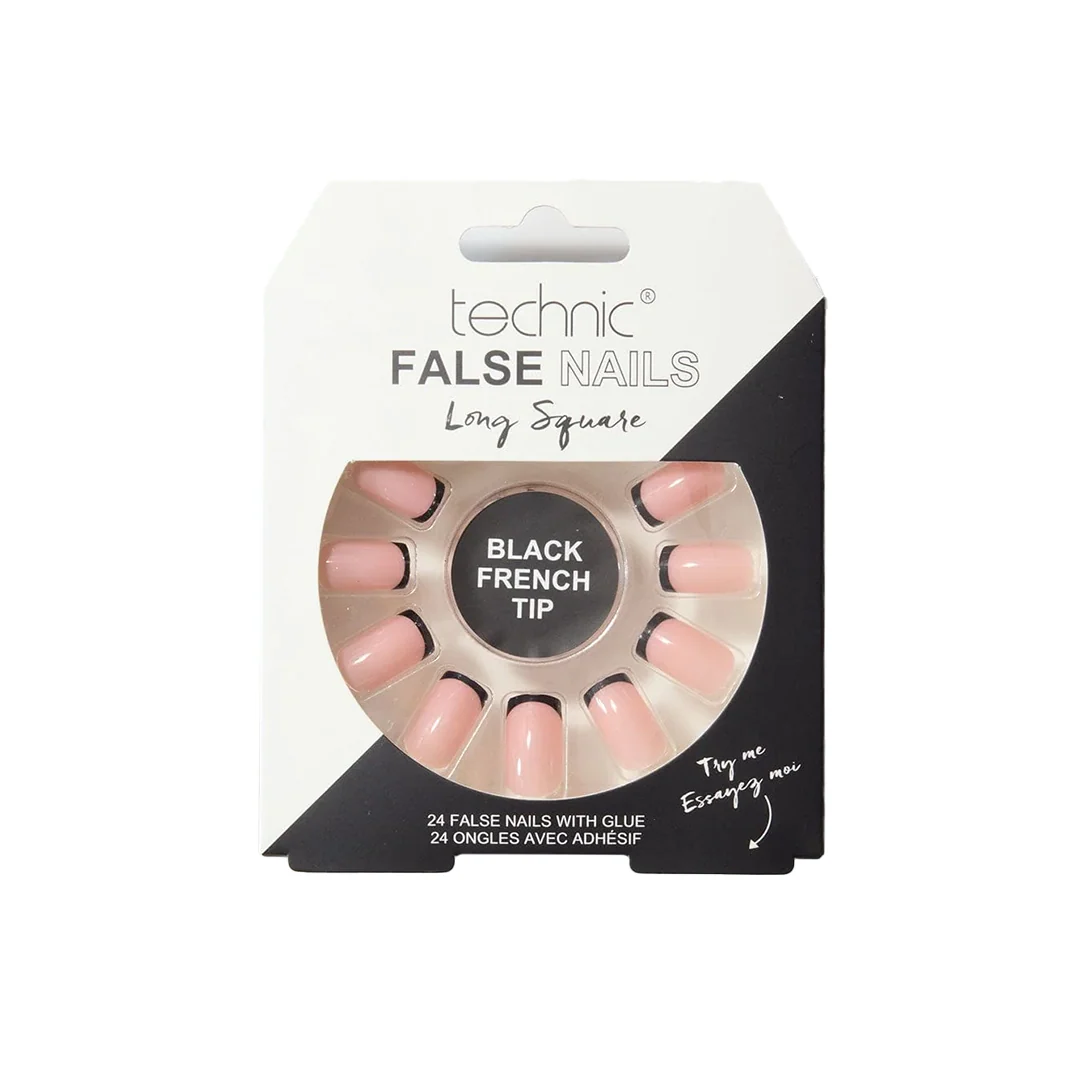 Technic Long Square False Nail Black French Tip – Beauty Outlet