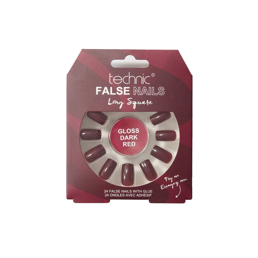 Technic Long Square False Nails Gloss Dark Red – Beauty Outlet