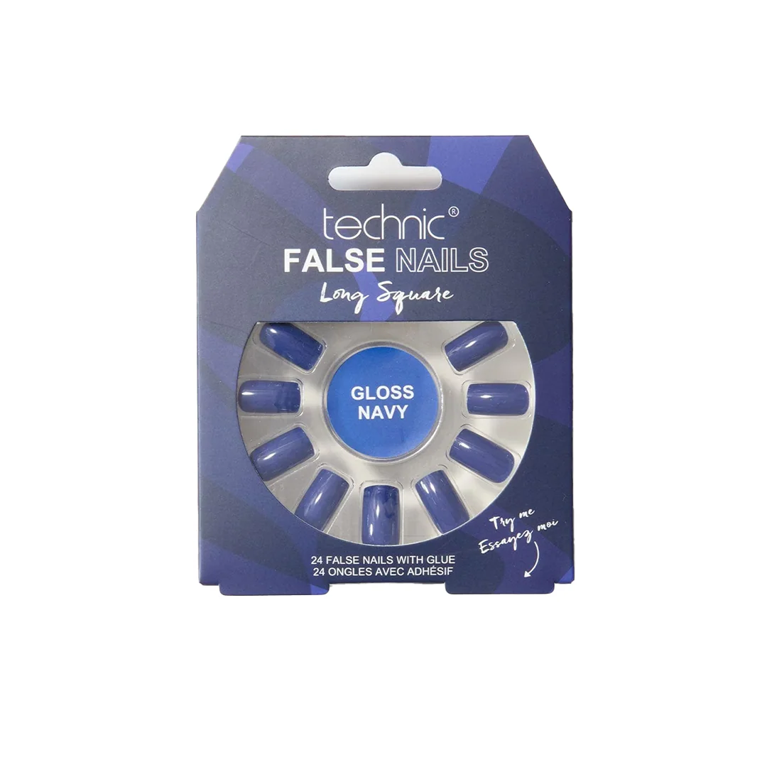 Technic Long Square False Nails Gloss Navy – Beauty Outlet
