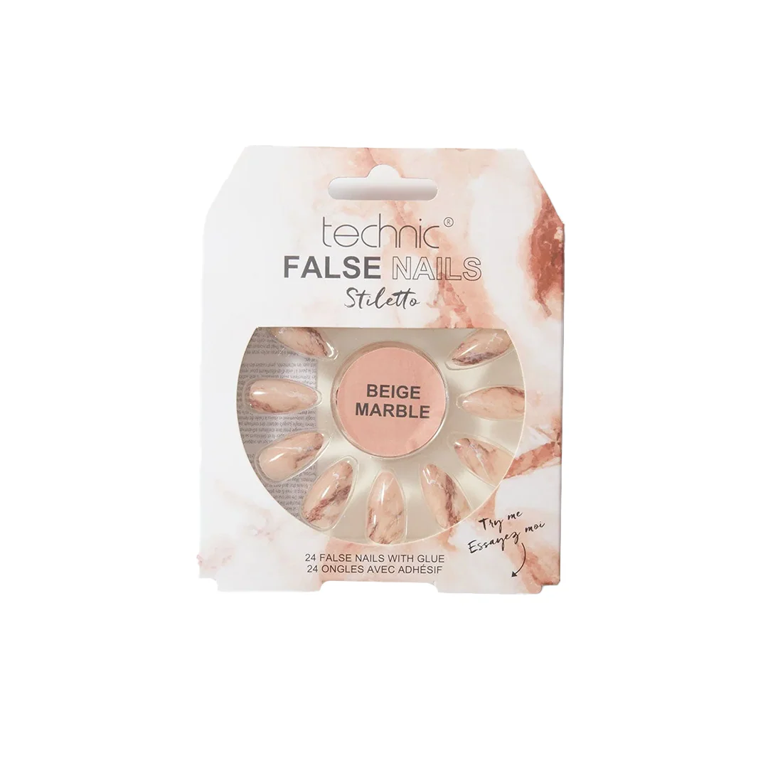 Technic Stiletto False Nails Beige Marble – Beauty Outlet