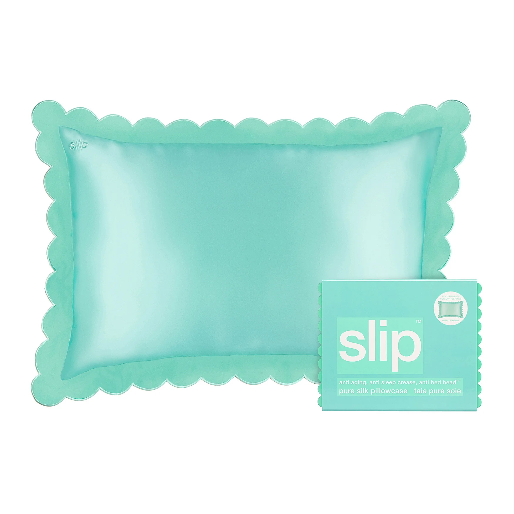SlipSilk Scalloped Queen Pillowcase – Turquoise