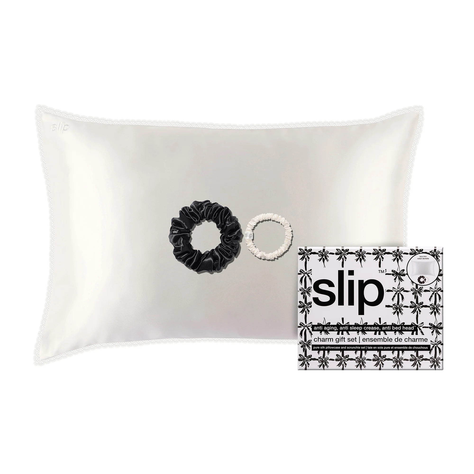 SlipPure Silk Queen Gift Set With Lace Trim - Charm