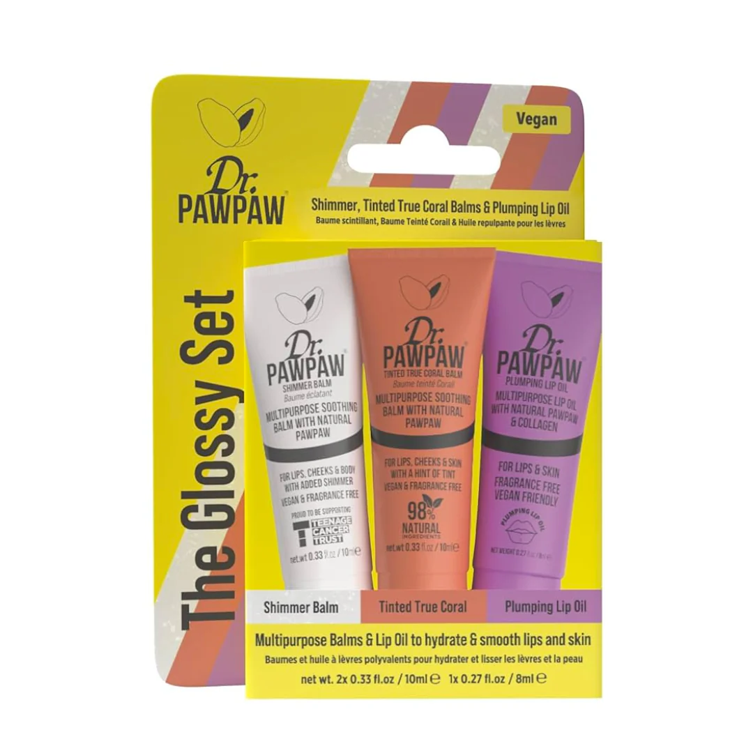 Dr Paw Paw The Glossy Set Shimmer Balm, True Coral Balm 10ml & Plumpin – Beauty Outlet