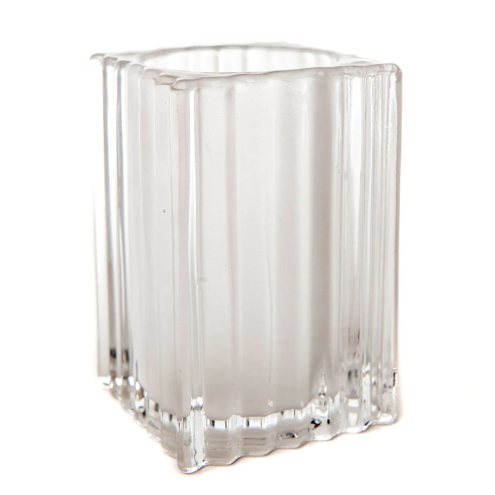 Square Vertical Ribbed Frosted Glass Candle Holders, 6 ct