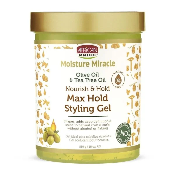 African Pride Moisture Miracle Olive & Tea Tree Oil Max Hold Styling Hair Gel 18oz