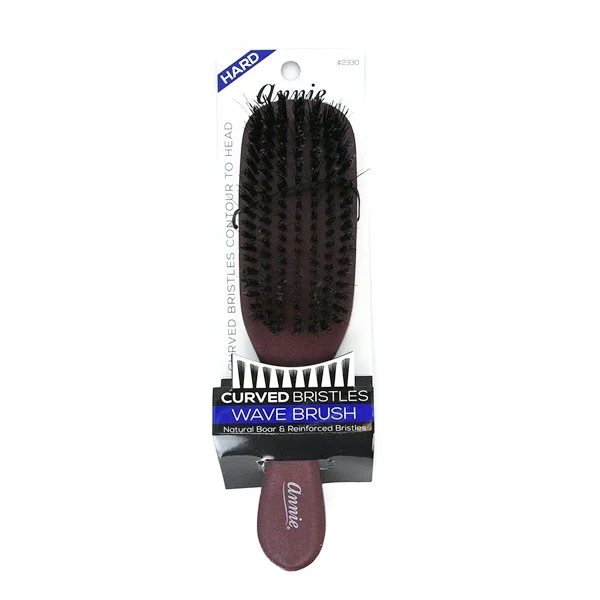 Hard Wave Curved Bristle Brush Black 50% Boar Bristle & 50% Firm Nylon Bristles #2330
