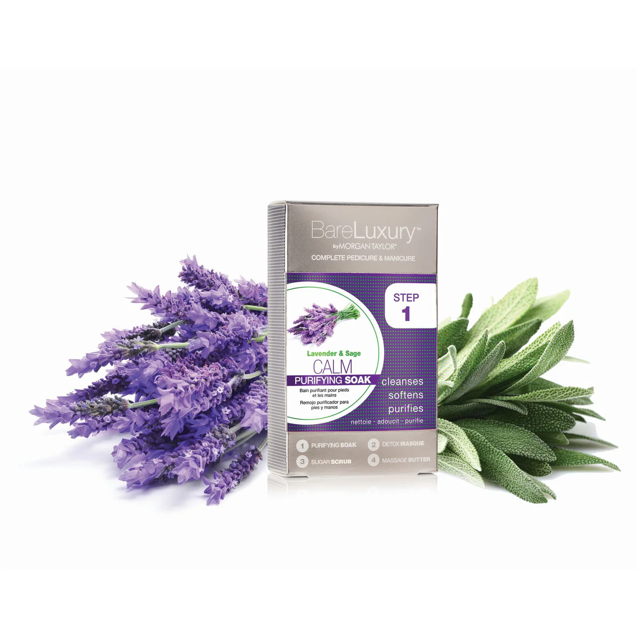 BareLuxury by Morgan Taylor, Complete Mani Pedi Packet, Calm Lavender & Sage, 4 pk