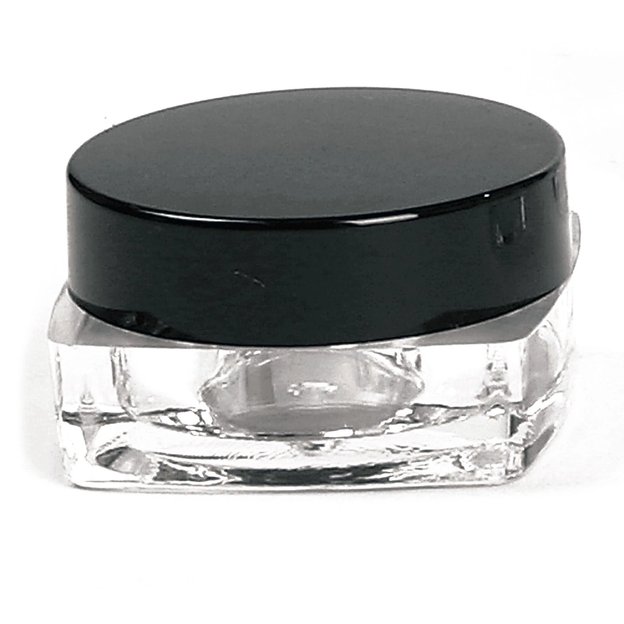 Clear Square Amenity Jar w/Black Lid, 0.18 oz, 25 ct