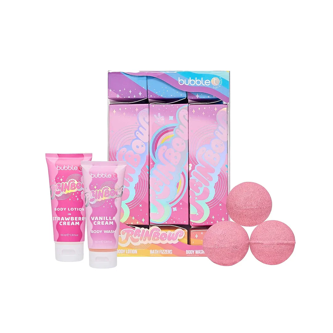 bubble t Rainbow Cracker Set Body Lotion, Bath Fizzers & Body Wash – Beauty Outlet