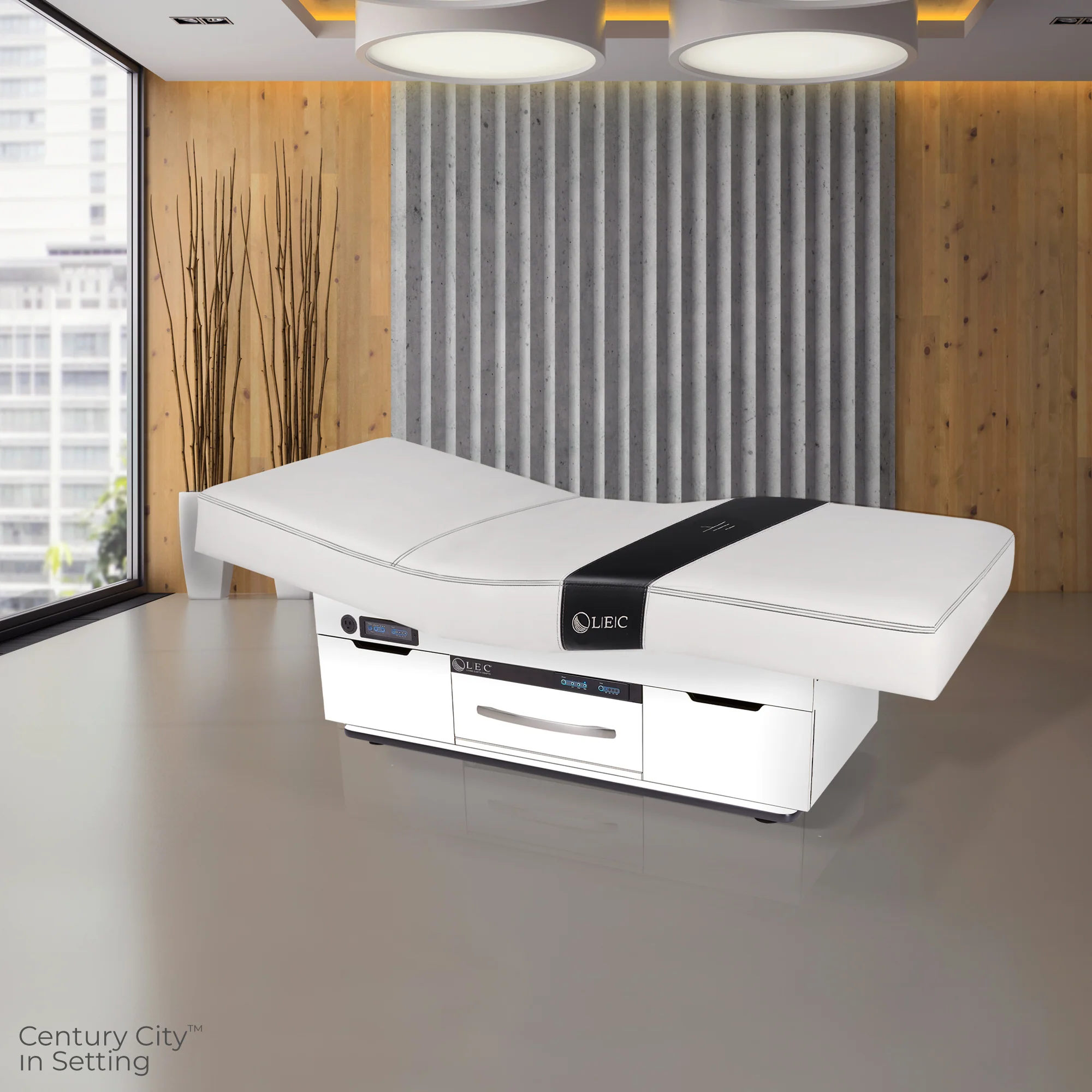 Living Earth Crafts Century City Dual-Pedestal Low-Range Treatment Table with Digital Warming Drawer