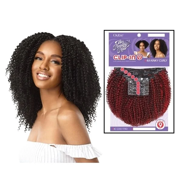 Human Hair Blend Clip-In 9pcs 4A Kinky Curl - # S1B/33