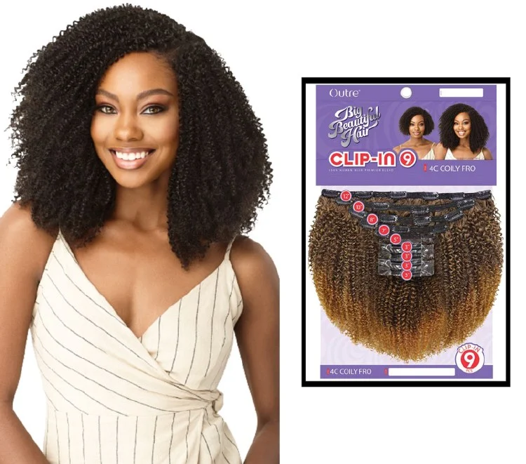 Human Hair Blend Clip-In 9pcs 4C Coily Fro - # NATURAL BLACK