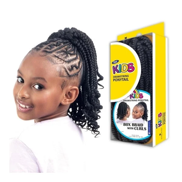 Drawstring Ponytail For Kids Box Braid With Curls- # 4