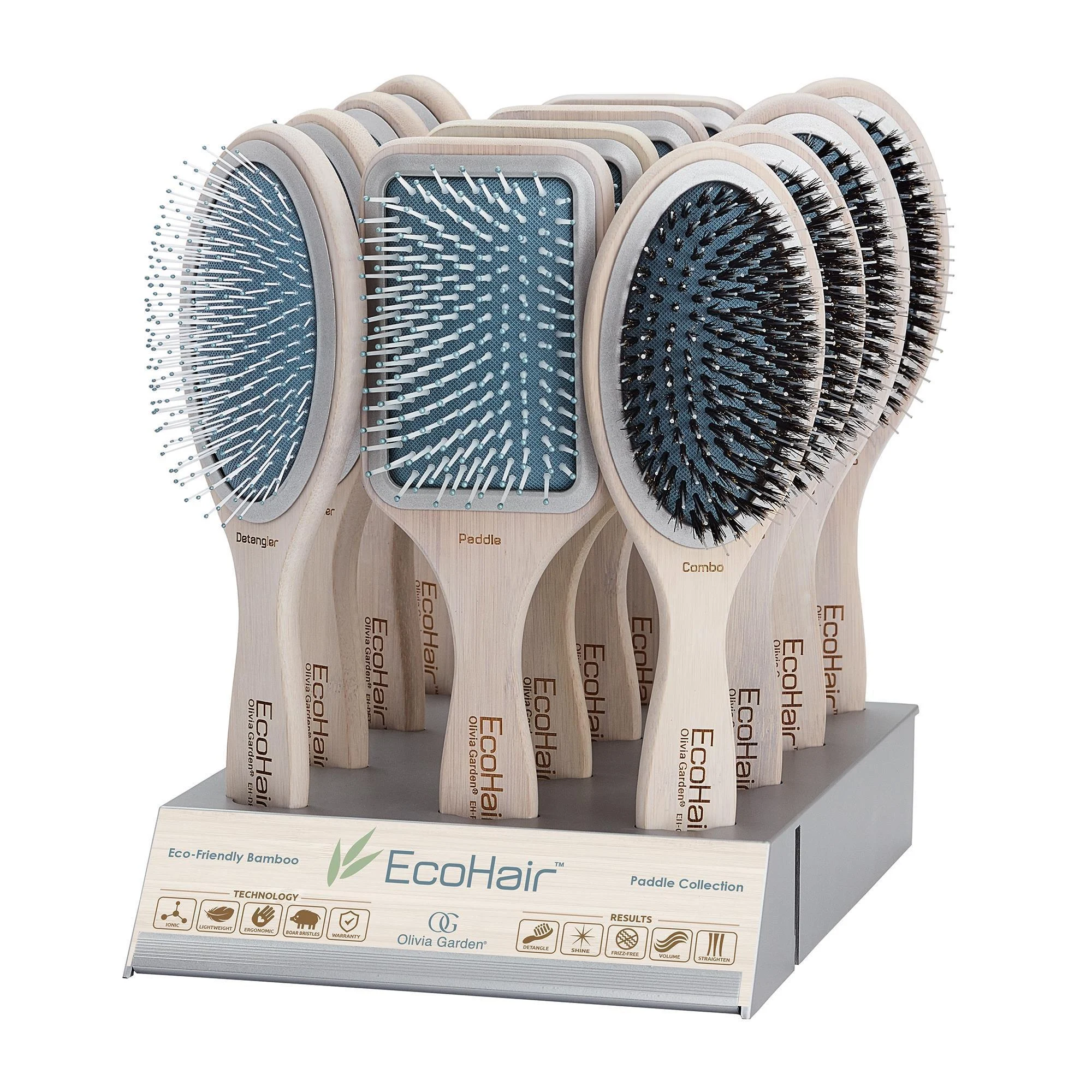 Olivia Garden EcoHair Paddle Brush Display, 12 piece