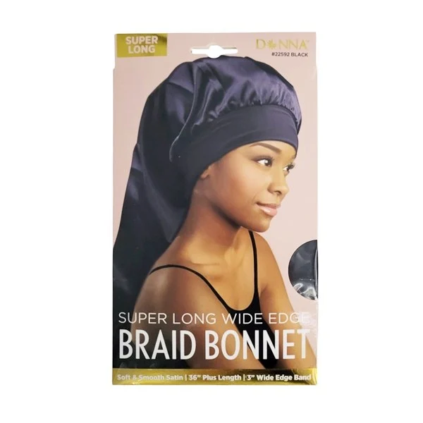 Donna Super Long Wide Edge Braid Bonnet #22592 - Black