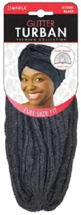 Donna Glitter Spandex Turban #33001 - Black