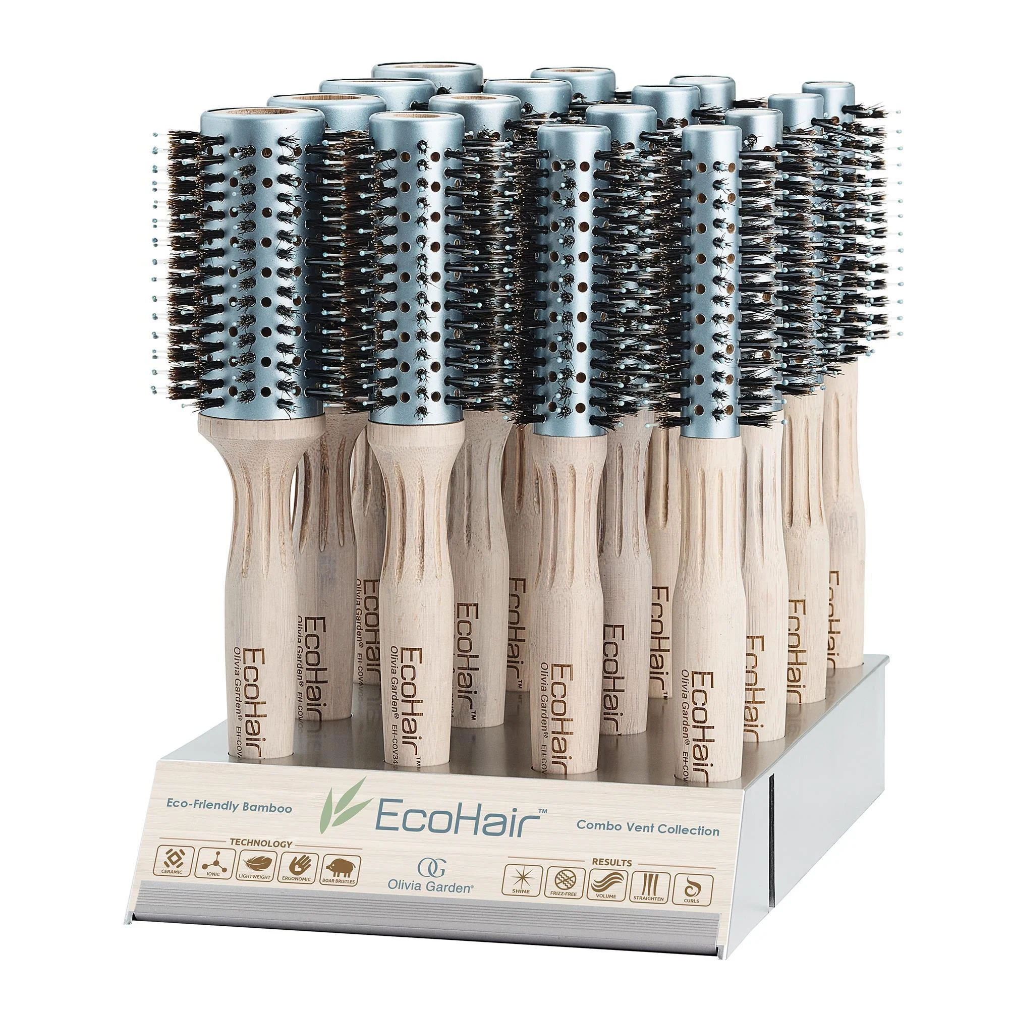 Olivia Garden EcoHair Combo Vent Brush Display, 16 piece