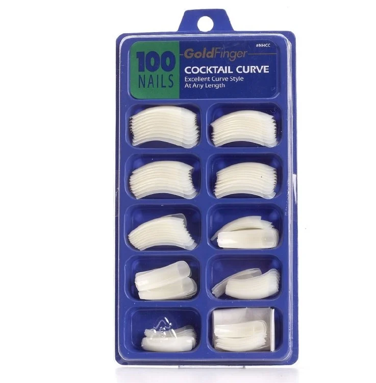 Gold Finger 100 Acrylic Plain Nails Cocktail Curve #NHCC - 100 pieces