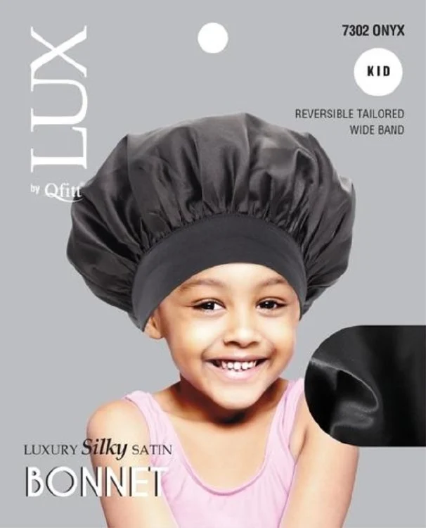 Qfitt Lux Luxury Silky Satin Reversible Bonnet for Kids #7302 Onyx
