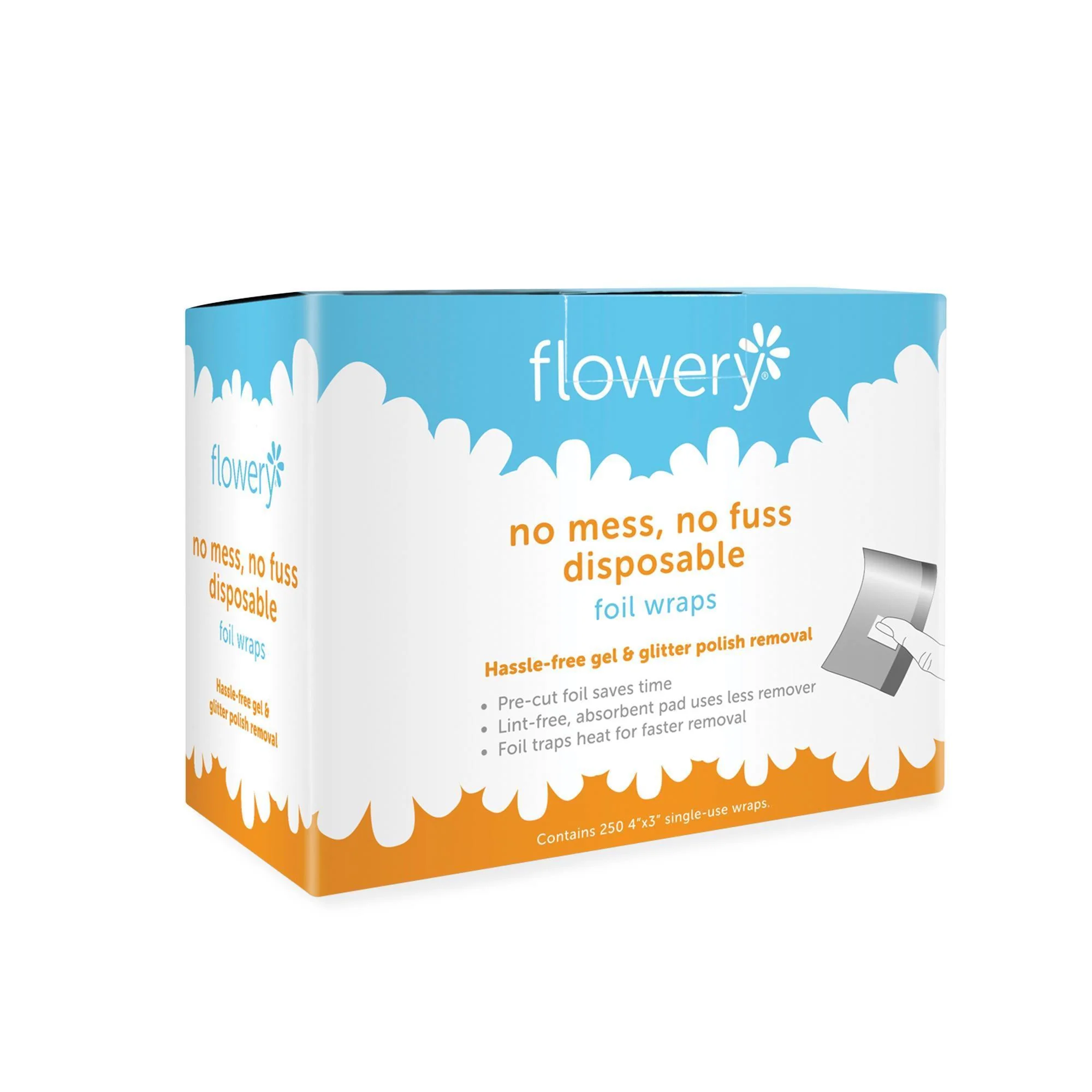 Flowery Glitter and Gel Remover Foil Wraps, 250 Count