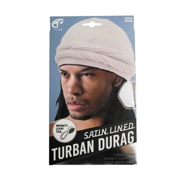 Titan Satin Lined Turban Durag #11427 - White